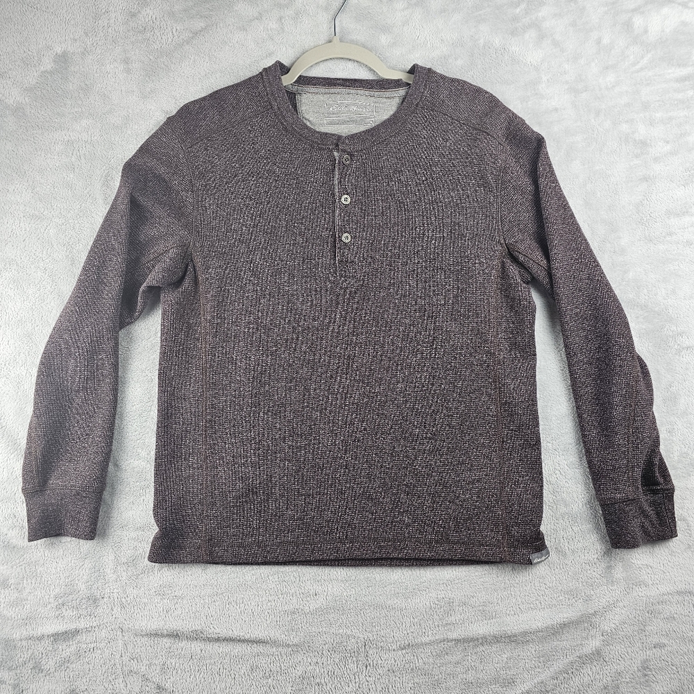 Eddie Bauer Long Sleeve Thermal Henley Brown Mens Size Medium